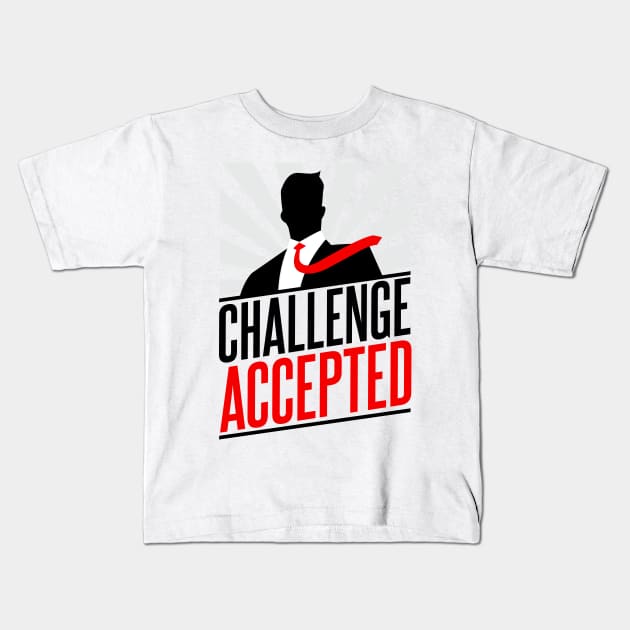 Barney Stinson Challenge Accepted Kids T-Shirt by Meta Cortex